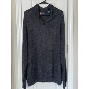 Chaps Quarter Button Pullover Sweater Men's XL Tan With Elbow Patches